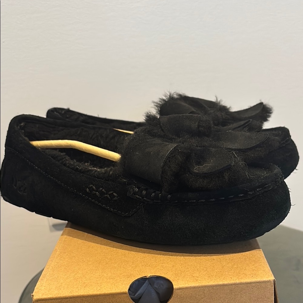 UGG Black Fur Moccasin Slippers